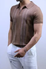 Men's Textured Vertical Stripe Knit Polo Shirt – Image 17