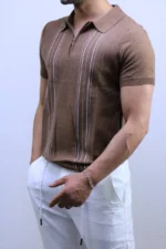 Men's Textured Vertical Stripe Knit Polo Shirt – Image 18