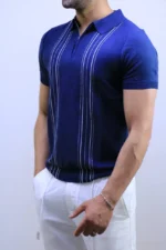 Men's Textured Vertical Stripe Knit Polo Shirt – Image 22