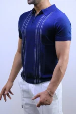 Men's Textured Vertical Stripe Knit Polo Shirt – Image 23