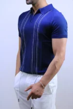 Men's Textured Vertical Stripe Knit Polo Shirt – Image 25