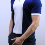 Men's Color-Block Quarter-Zip Knit Polo Shirt