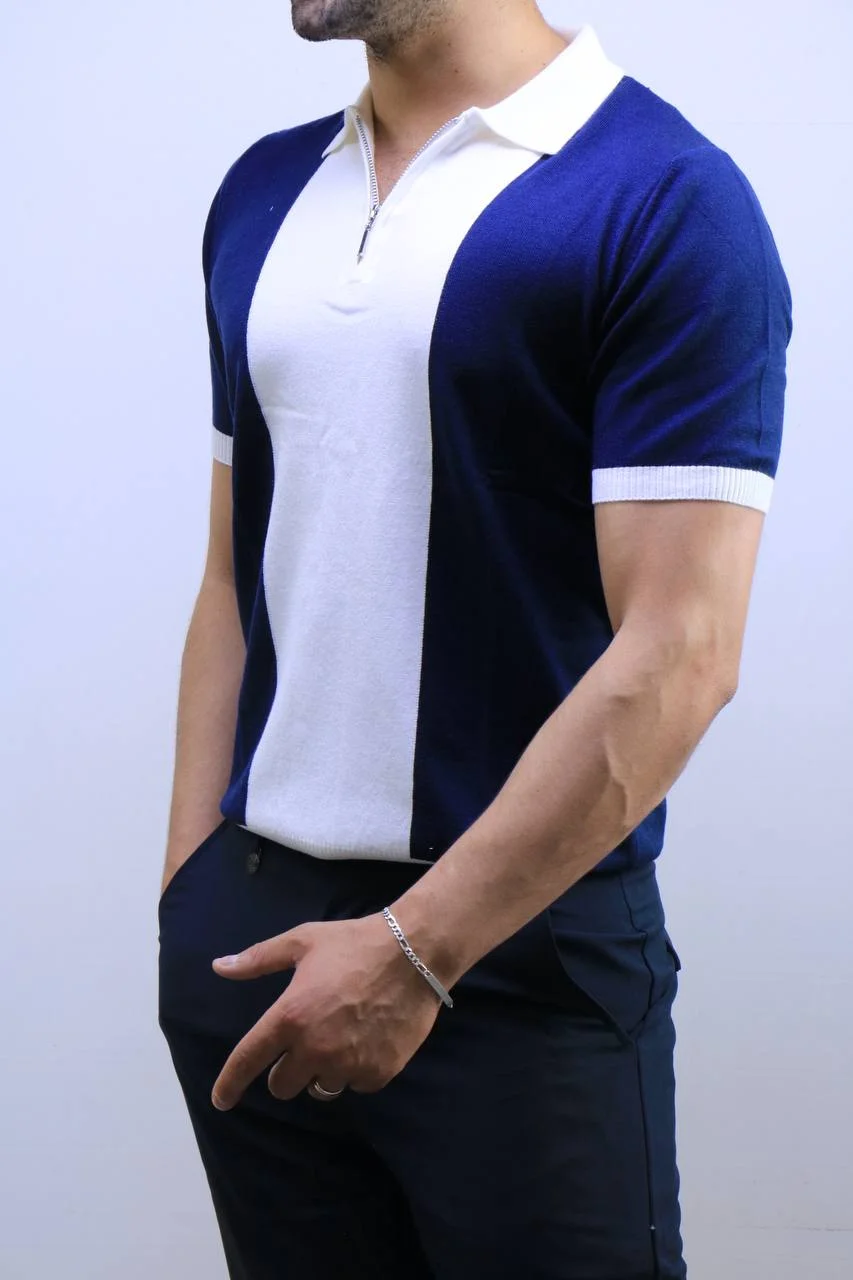 5890829048886267461 Men's Color-Block Quarter-Zip Knit Polo Shirt – Image 1