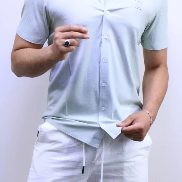 Men’s Premium Short Sleeve Button-Up Shirt – Elegant Modern Fit