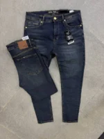 Men’s Dark Blue Slim Fit Stretch Jeans – Washed Denim – Image 13