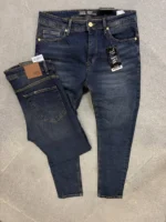 Men’s Dark Blue Slim Fit Stretch Jeans – Washed Denim – Image 12