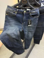 Men’s Dark Blue Slim Fit Stretch Jeans – Washed Denim – Image 5