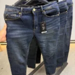 Men’s Dark Blue Slim Fit Stretch Jeans – Washed Denim
