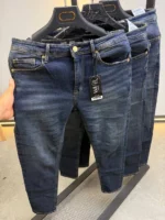 Men’s Dark Blue Slim Fit Stretch Jeans – Washed Denim