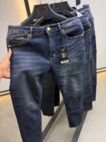 Men’s Dark Blue Slim Fit Stretch Jeans – Washed Denim – Image 10
