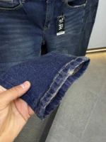 Men’s Dark Blue Slim Fit Stretch Jeans – Washed Denim – Image 15