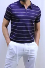 Men’s White Striped Knit T-Shirt – Slim Fit Casual Tee – Image 29