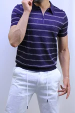 Men’s White Striped Knit T-Shirt – Slim Fit Casual Tee – Image 22