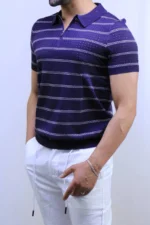 Men’s White Striped Knit T-Shirt – Slim Fit Casual Tee – Image 26