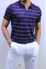 Men’s White Striped Knit T-Shirt – Slim Fit Casual Tee – Image 12
