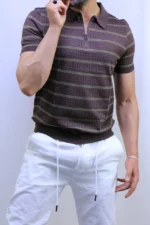 Men’s White Striped Knit T-Shirt – Slim Fit Casual Tee – Image 28