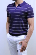 Men’s White Striped Knit T-Shirt – Slim Fit Casual Tee – Image 15