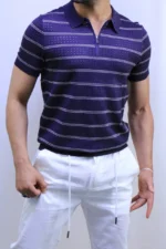 Men’s White Striped Knit T-Shirt – Slim Fit Casual Tee – Image 24