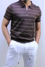 Men’s White Striped Knit T-Shirt – Slim Fit Casual Tee – Image 14