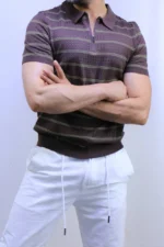 Men’s White Striped Knit T-Shirt – Slim Fit Casual Tee – Image 6