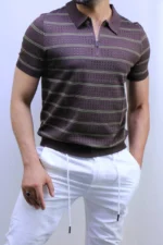 Men’s White Striped Knit T-Shirt – Slim Fit Casual Tee – Image 17