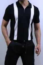 Men's Color-Block Quarter-Zip Knit Polo Shirt