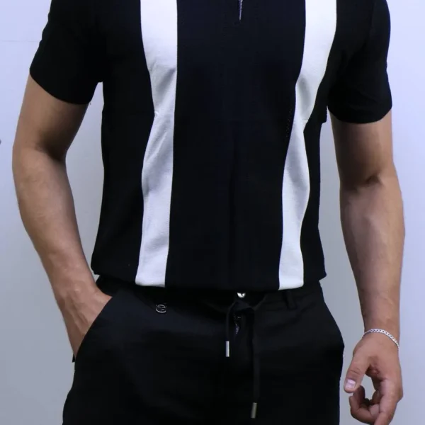 Men's Color-Block Quarter-Zip Knit Polo Shirt