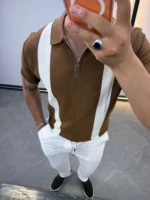 Men's Color-Block Quarter-Zip Knit Polo Shirt – Image 19