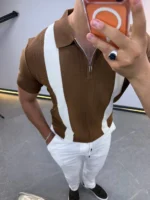 Men's Color-Block Quarter-Zip Knit Polo Shirt – Image 21