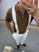 Men's Color-Block Quarter-Zip Knit Polo Shirt – Image 22