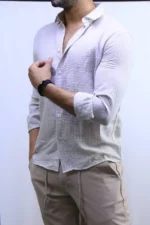 Men’s Striped Shirt – Long Sleeve Casual Shirt – Image 3