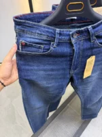 Men’s Dark Blue Slim Fit Stretch Jeans – Washed Denim – Image 3