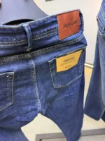 Men’s Dark Blue Slim Fit Stretch Jeans – Washed Denim – Image 5