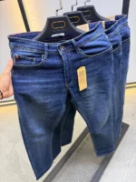 Men’s Dark Blue Slim Fit Stretch Jeans – Washed Denim