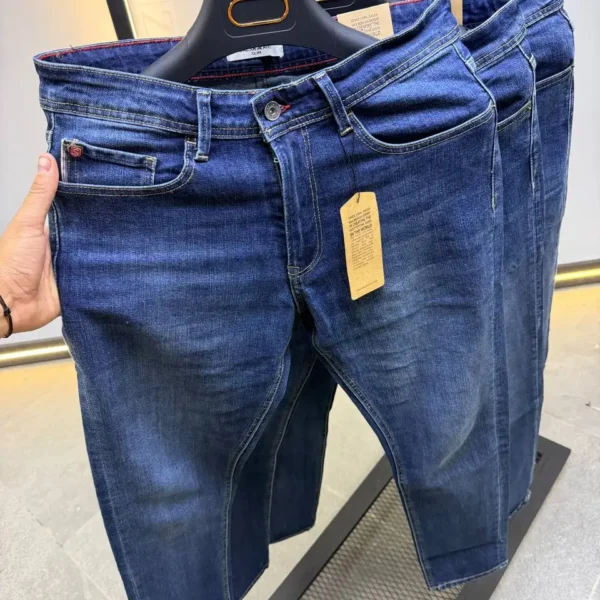 Men’s Dark Blue Slim Fit Stretch Jeans – Washed Denim