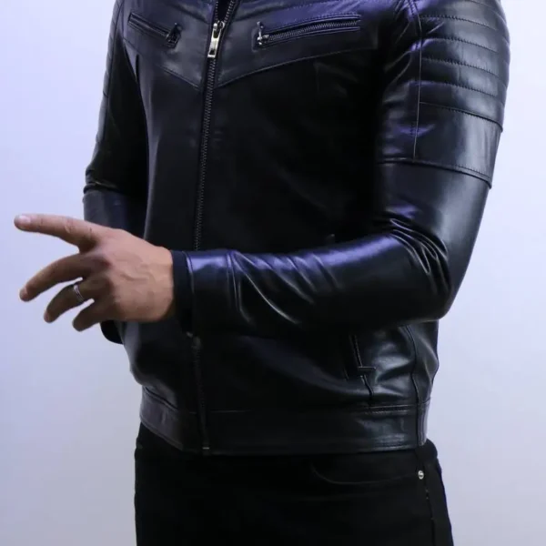 Black Leather Jacket –100% cuir casual  Fit Style ZAC