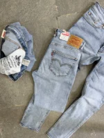 Men’s light Blue Slim Fit Stretch Jeans – Washed Denim – Image 6